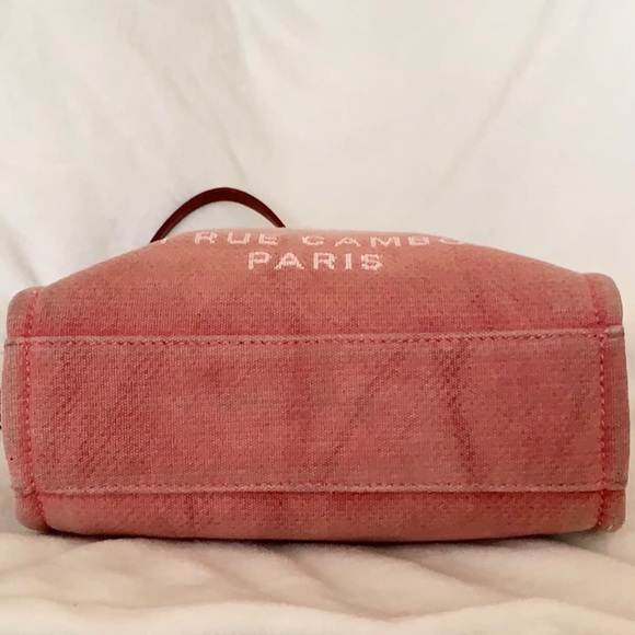 Auth CHANEL Deauville Canvas Chain Lambskin Tote - Picture 6 of 12